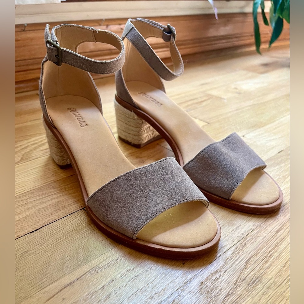 NWOT Soludos Block Heel Raffia & Suede Sandal, Size 36